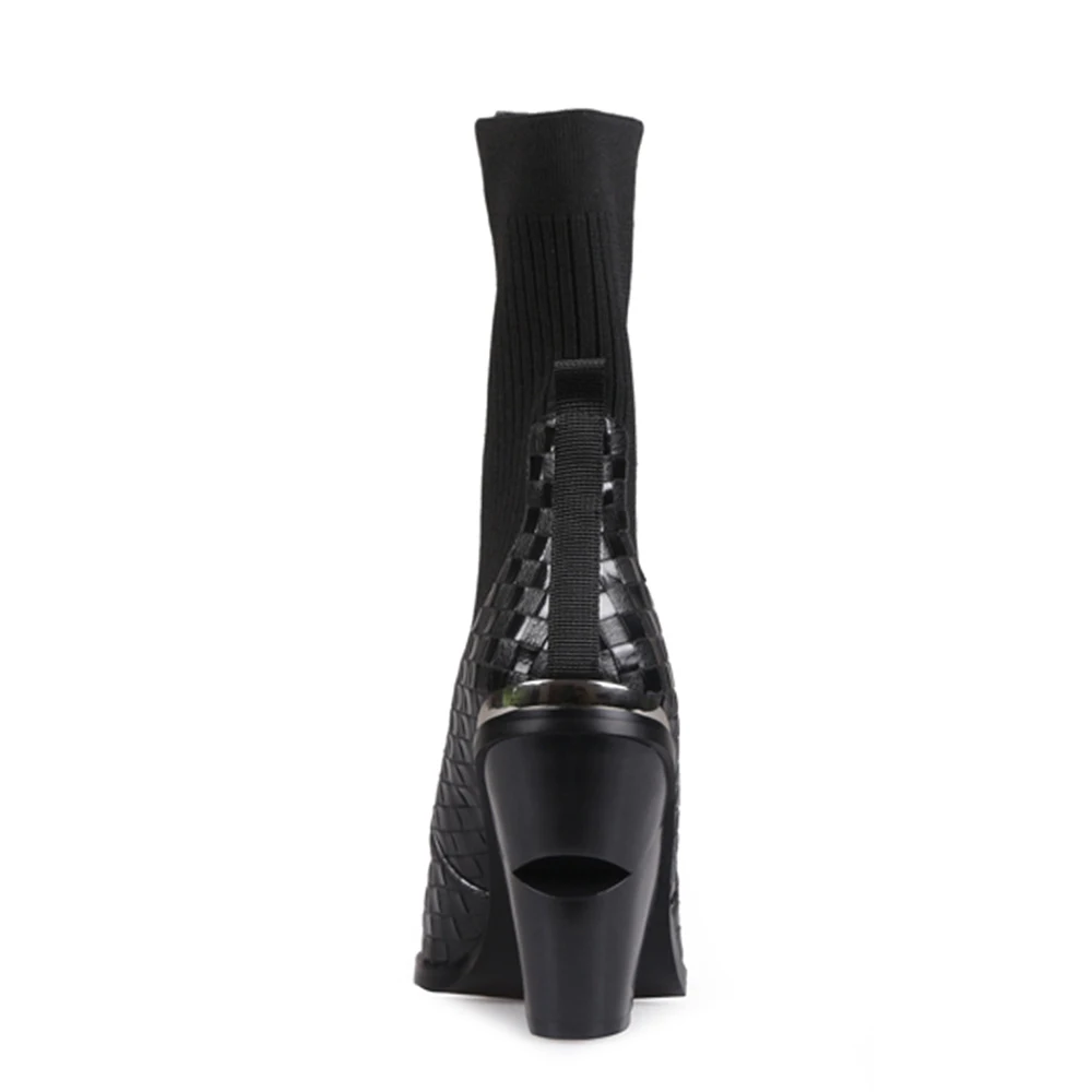 

WETKISS Woven Ankle Boots Women Elastic Chelsea Boot Pointed Toe Slip On Sock Booties Woman Strange High Heel Shoes Fashion 2020