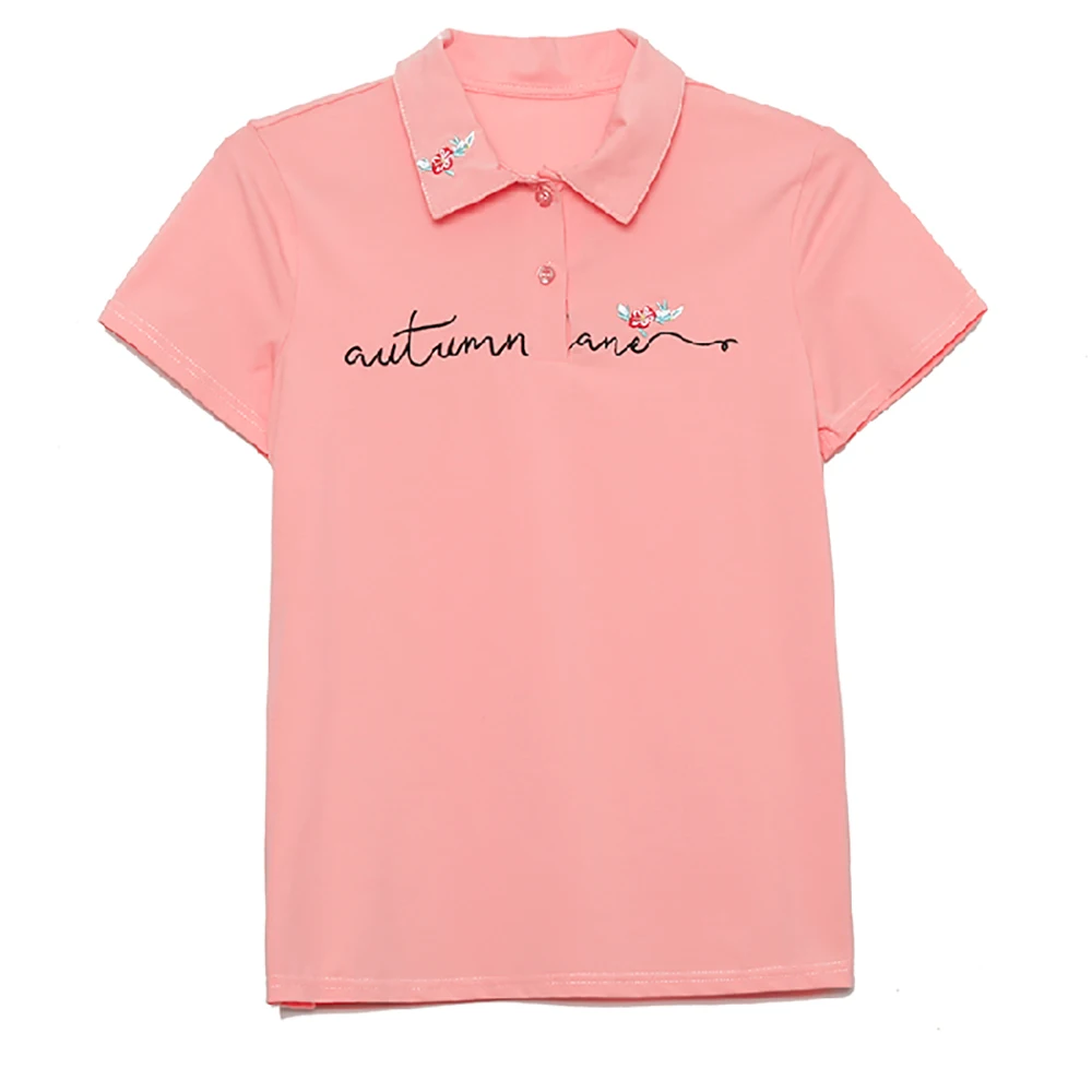 Рубашка поло женская с вышивкой Повседневный хлопковый топ коротким рукавом
