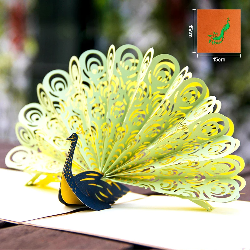 3D выдвижные резные открытки с павлином креативная Подарочная открытка для
