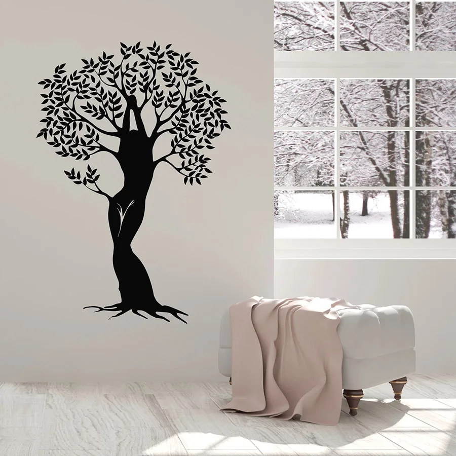 Абстрактная девушка Наклейка на стену природа ветки листья творческая медитация