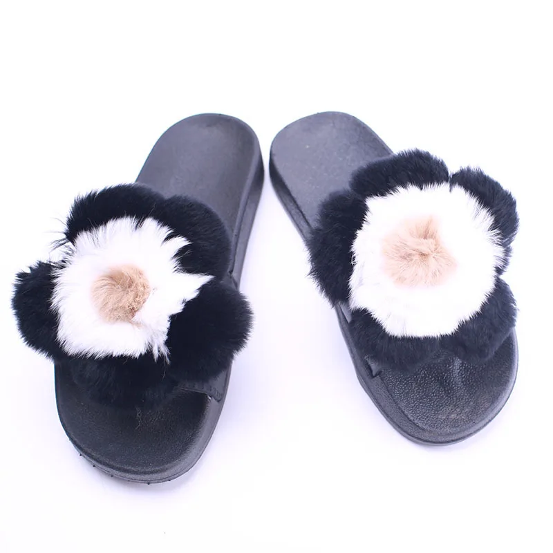 

Fashion Women Furry Flip Flops Fluffy Soft Flowers Slides Home Couple Flat Non-slip Fur Slippers Amazing Beach Shoes Plus Size