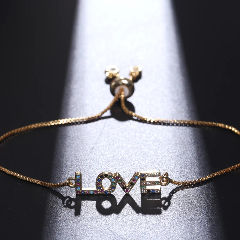 NJ Trendy Letters Design Charm Bracelets fro Women Girls Silver Gold Cubic Zircon CZ &amp Bangles Copper Jewelry | Украшения и