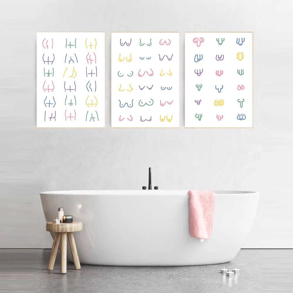 

Colorful Line Poster Body Private Part Canvas Painting Abstract Nude Art Print Funny Bathroom Wall Picture Living Bedroom Decor