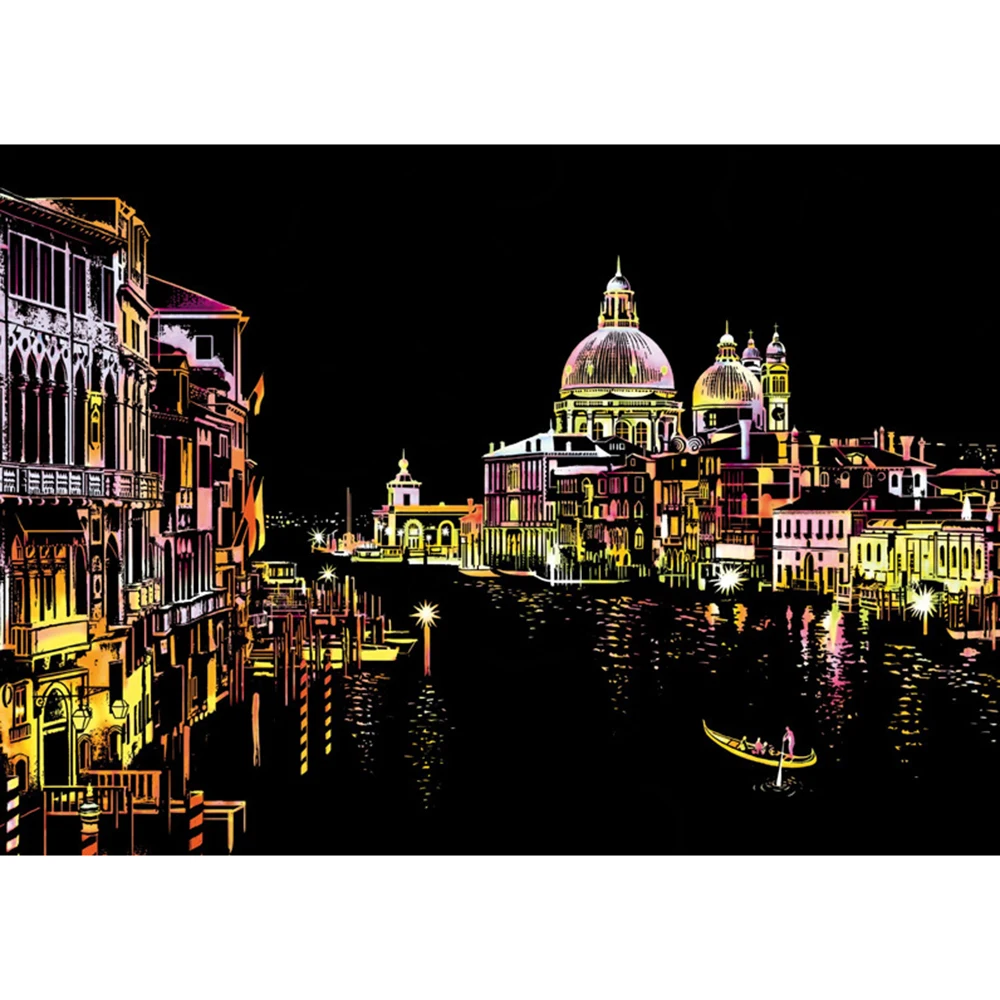 40.5*28.5cm DIY Creative Handmade Scratch Painting Scraping Famous City Night Scene Theme Drawing Paper Home Decoration | Дом и сад