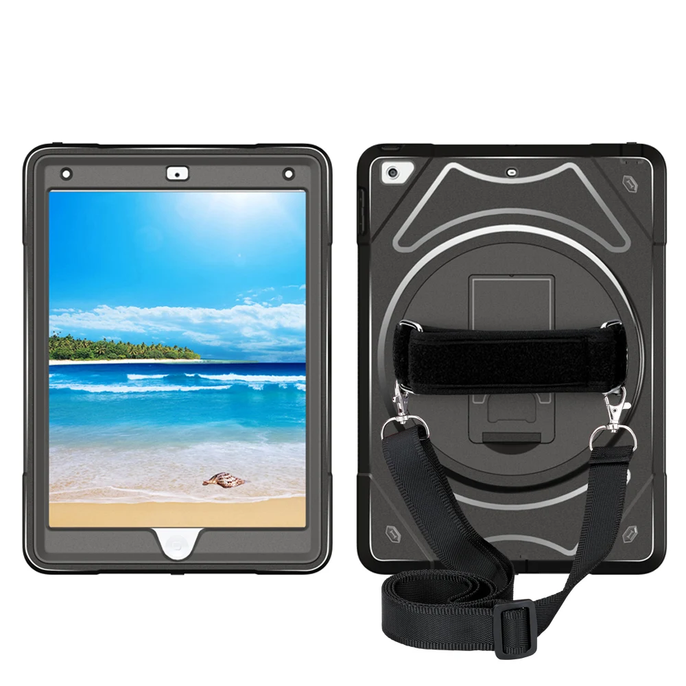 black with strap Ударопрочный чехол для планшета для iPad Pro 12,9 дюйма, сверхпрочный защитный чехол, вращающийся на 360 градусов, подставка, плечевой ремень MTL02 - Цвет: black with strap