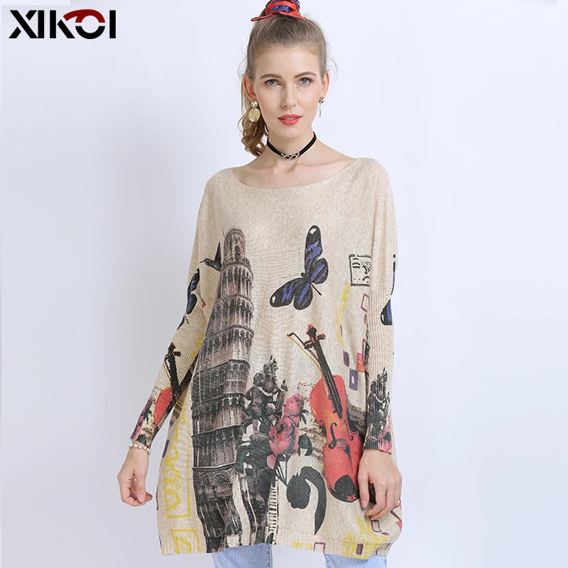 XIKOI Winter Oversized Sweater For Women Warm Long Pullover Dresses Fashion Butterfly Print Jumper Knitted Sweaters Pull Femme | Женская