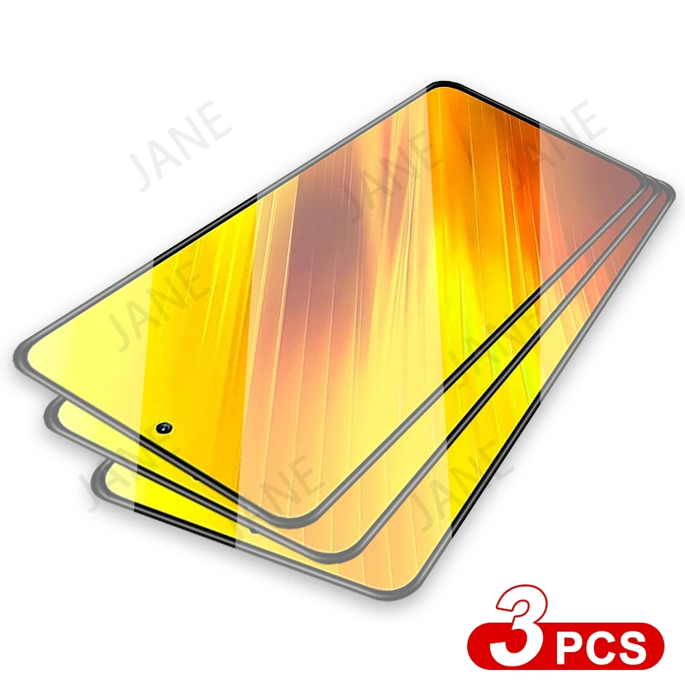 

3Pcs Ultra Thin For Xiaomi Poco M3 Glass Full Cover on Xiomi Poco M3 X3 NFC Protective Glass Screen Protector Shockproof Film