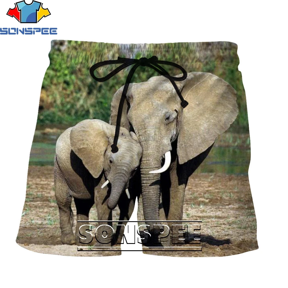 

SONSPEE Sunset Wild Walking Elephant Animal Sports Fashion Increase Loose 3D Printing Harajuku Summer Leisure Beach Shorts