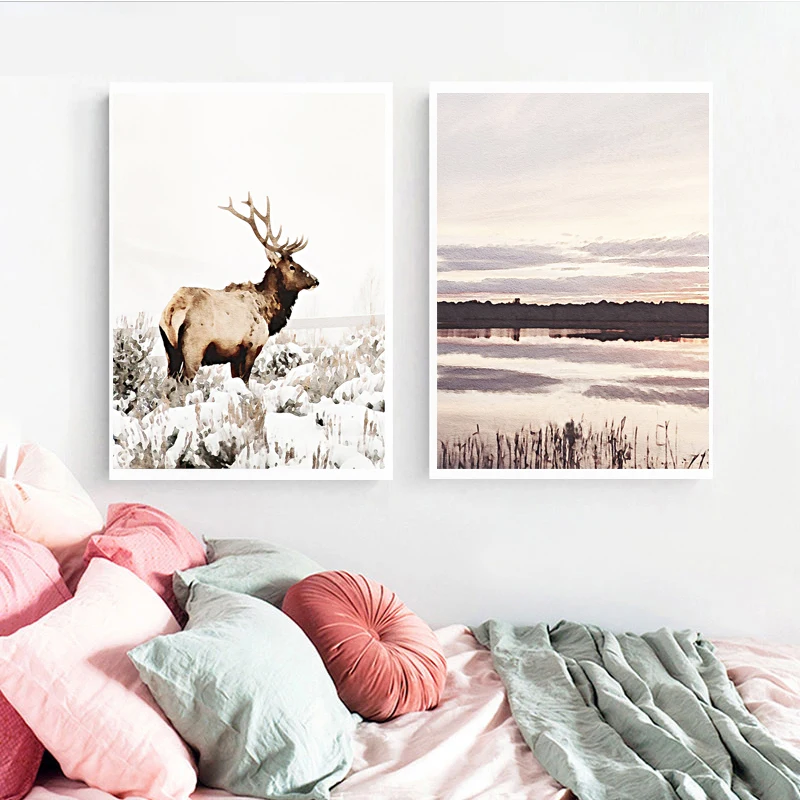 Скандинавский пейзаж олень цитата растение дерево кольцо холст печать Постер