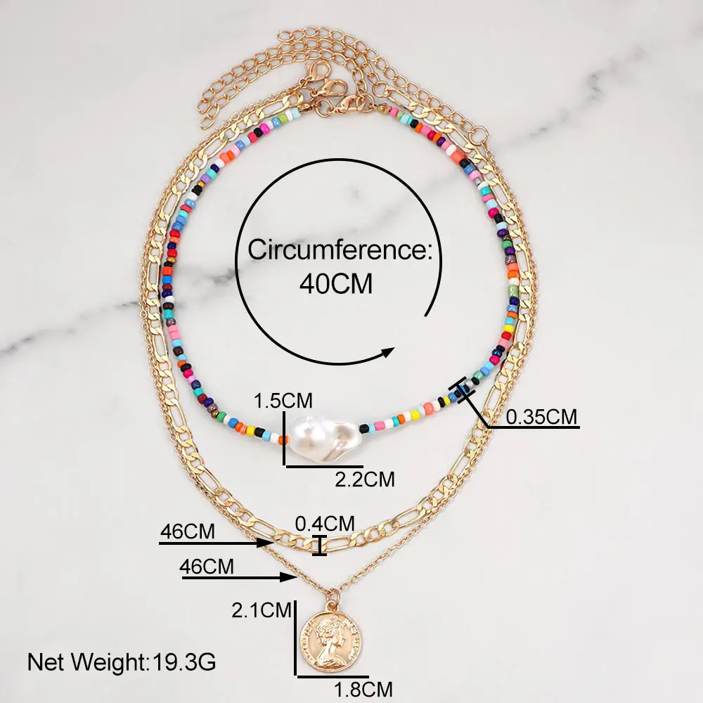 

Irregular Simulated-pearl Beads Necklace Women Mixcolor Acrylic String Bead Portrait Coin Pendant Layered Necklaces Boho Jewelry
