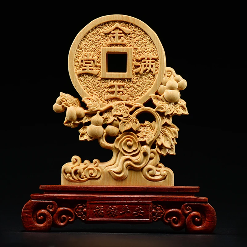 21 см счастливые слитки Китайская Скульптура Резьба по дереву двухсторонние