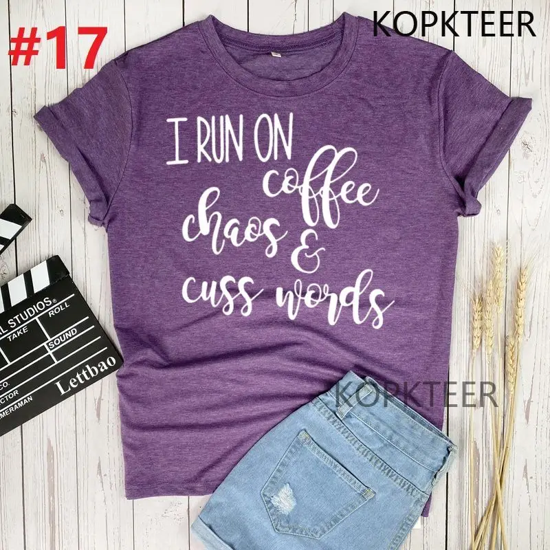

Женская футболка с надписью I Run On Coffee, хлопковая Футболка в стиле Харадзюку, с коротким рукавом и надписью, в стиле панк, летняя уличная одежд...
