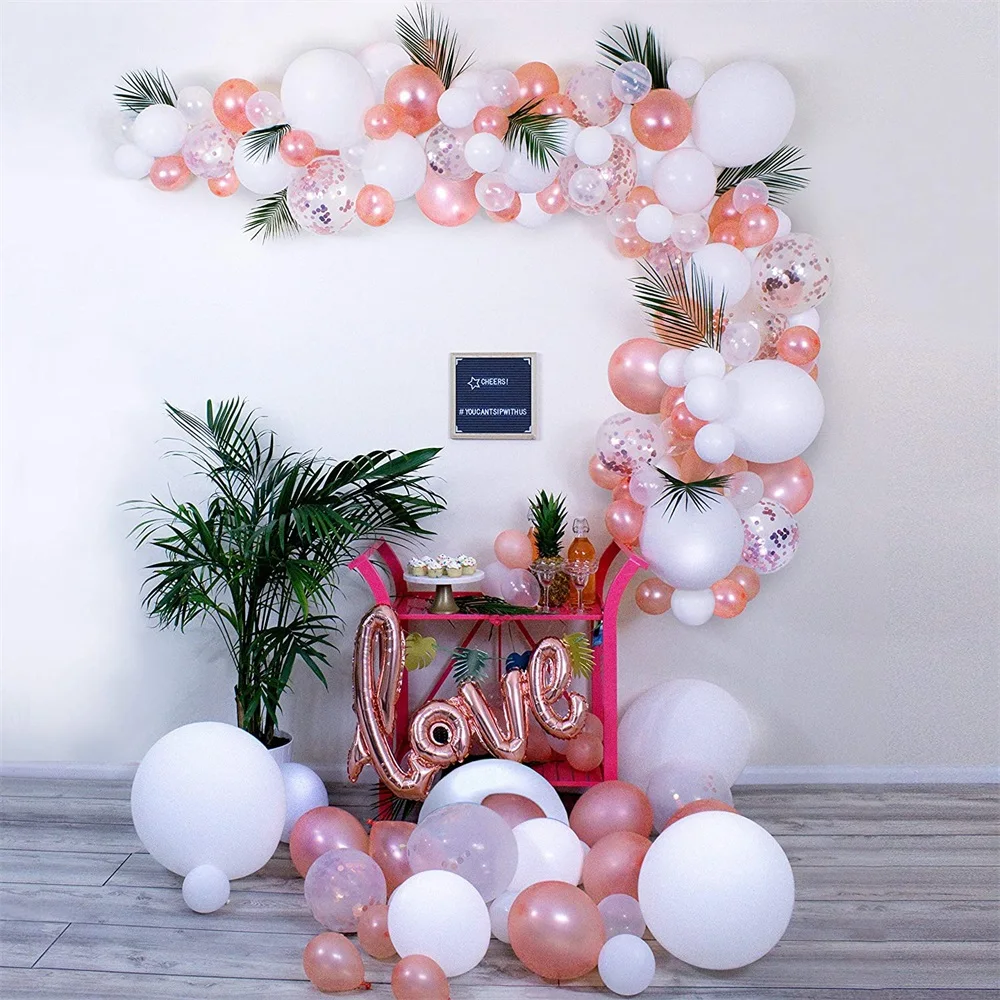 Kit de guirnalda de arco de globos de oro rosa, globos de l&aacute;tex transparentes blancos, decoraciones para bodas y bodas, D&iacute;a de San Valent&iacute;n, 100 Uds.-4