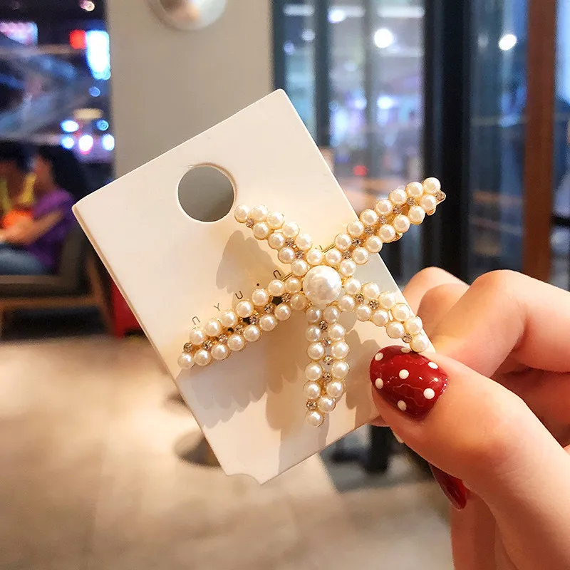 

Fashion Female Pearl Crystal Hair Clips For Women Classic Zircon Stone Hairpin Charm Sea Star Hair Accessories For Women