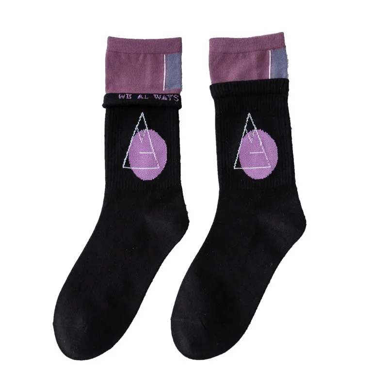 

Korean Style Women Cotton Girls Funny Socks Cute Casual Streetwear Harajuku Tube Socks Contrast Color Creative Calcetines Mujer