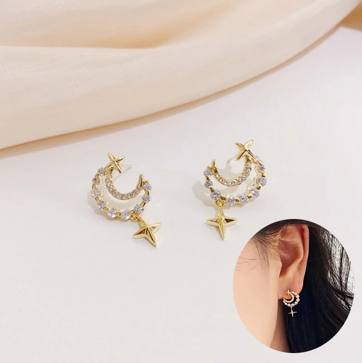 Женские серьги в виде солнца звезды Луны
