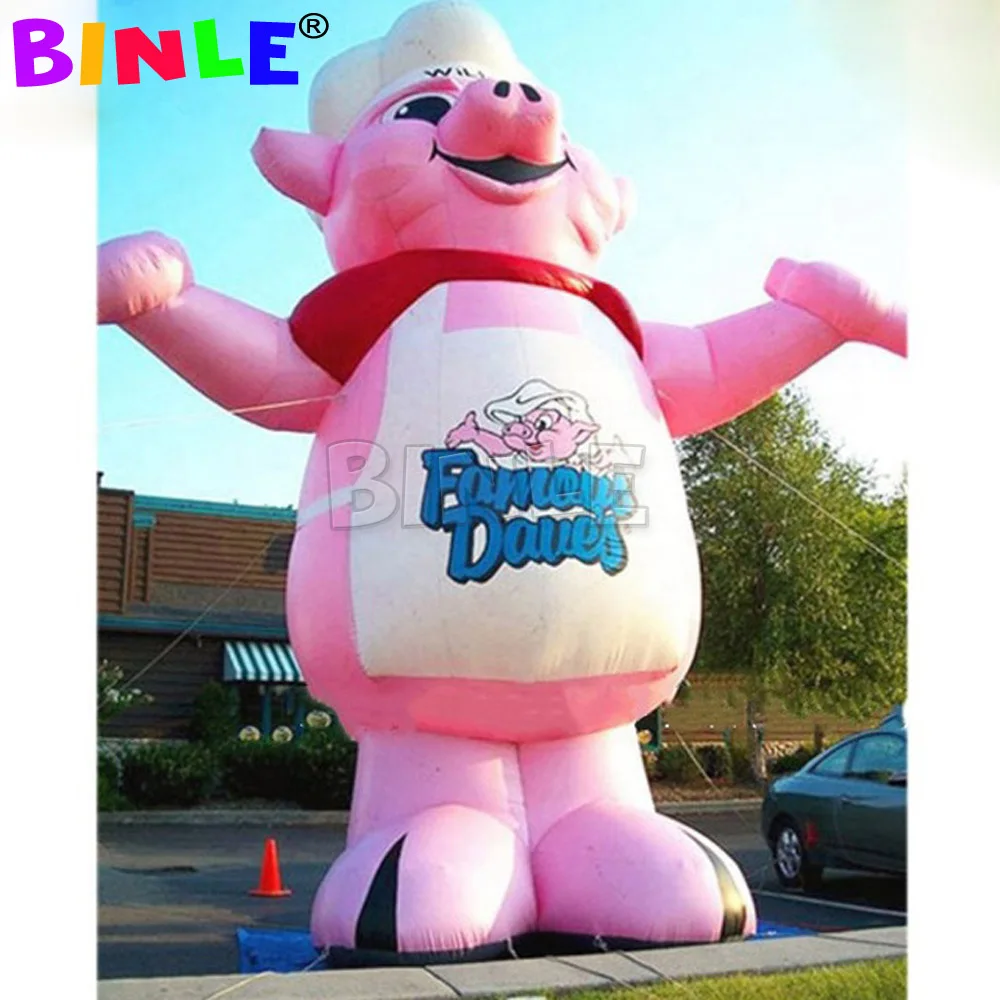 Pink Giant Inflatable Pig Chef Cartoon Customized Advertising Mascot For Sale