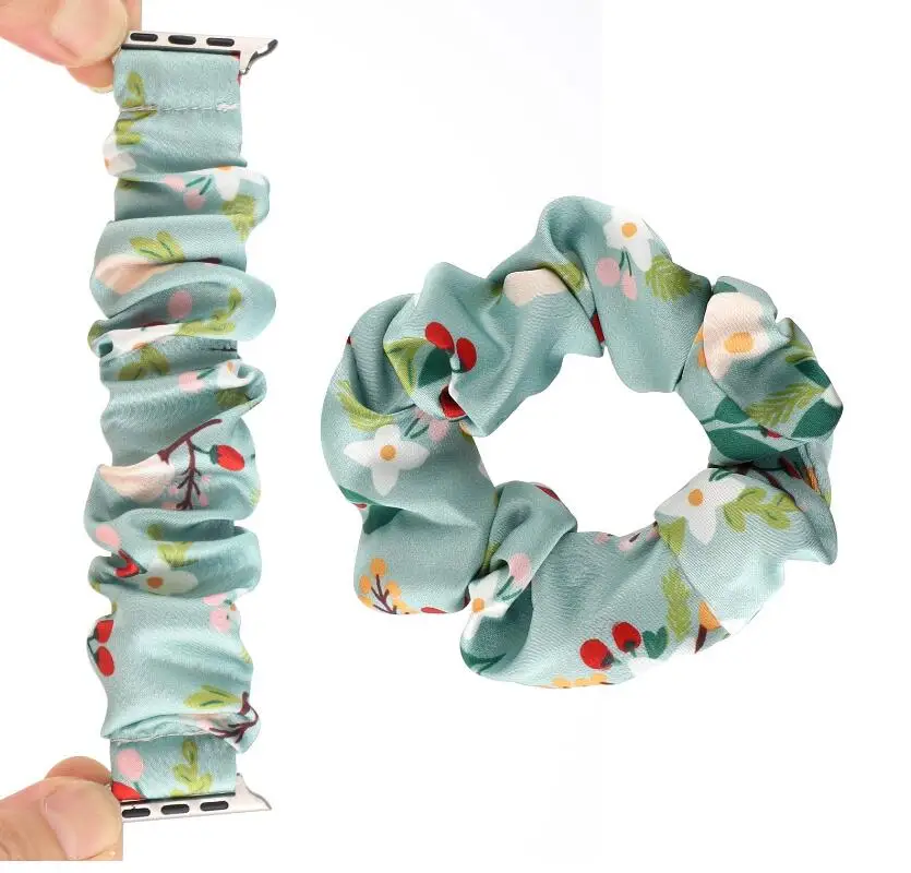 

Women Flowers Printing bracket band for apple watch 6 5 4 3 2 1 se with hair loop 40mm44mm38mm40mm flowers Printed Strap