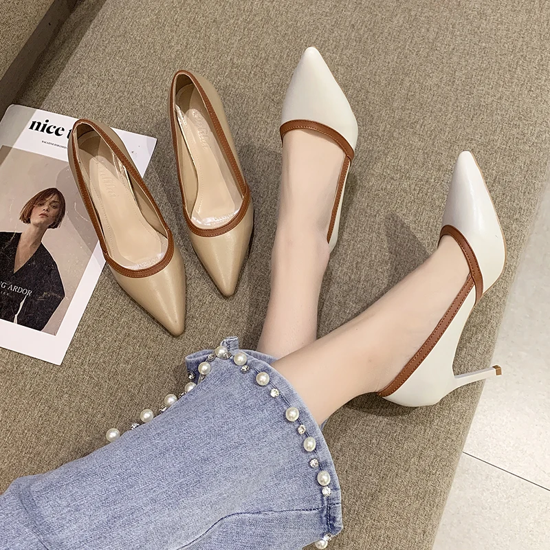 

Slimming Shoes High Heels Pointed Toe Lace-Up Slip On Sexy Pump Sandals Ladies 2021 Shallow Mouth All-Match Spikes Gold Fine Sli