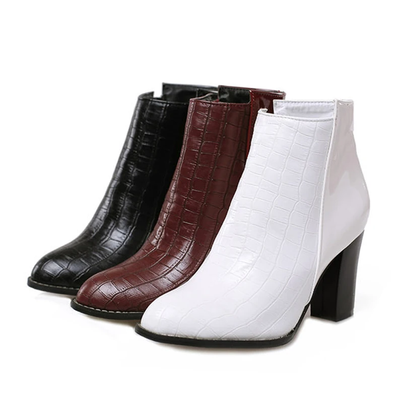 

EISWELT Women Fashion Boots Autumn and Winter Solid Female Ankle Boots High Quality Thick High Heels Pointed Toe Womens Boots