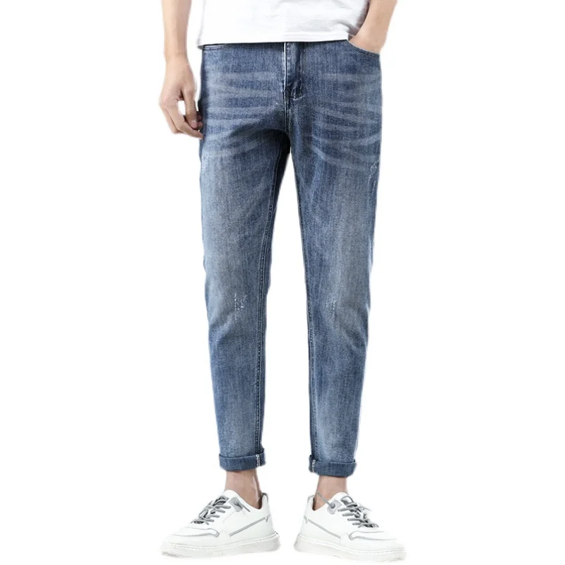 

2021 New Men's Stretch Regular Fit Jeans Business Casual Classic Style Fashion Denim Trousers Male Black Blue Pants