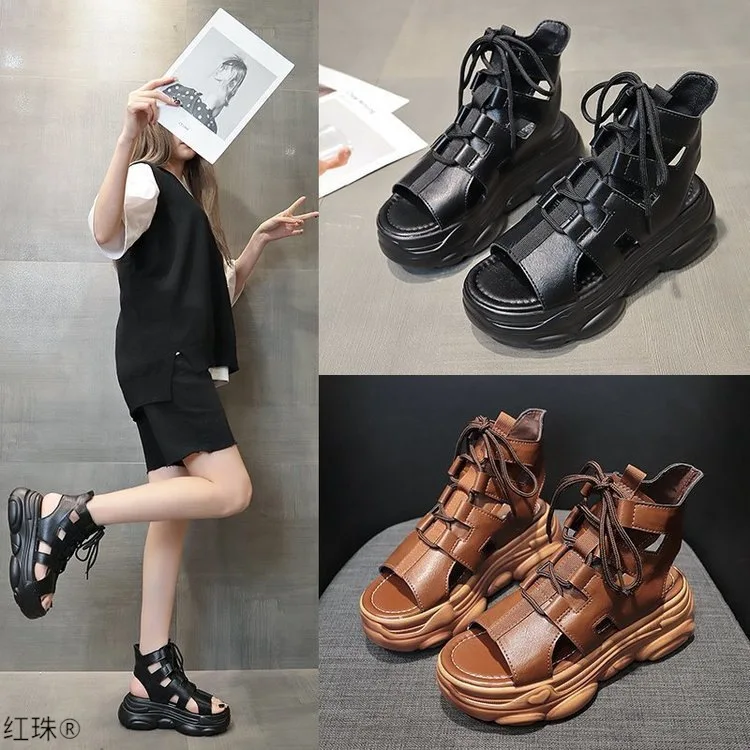 

Large Size Sandals Female Ins Tide 2021 Summer New Style Fish Mouth Fashion Thick Bottom Increased Retro Roman Sandals Female