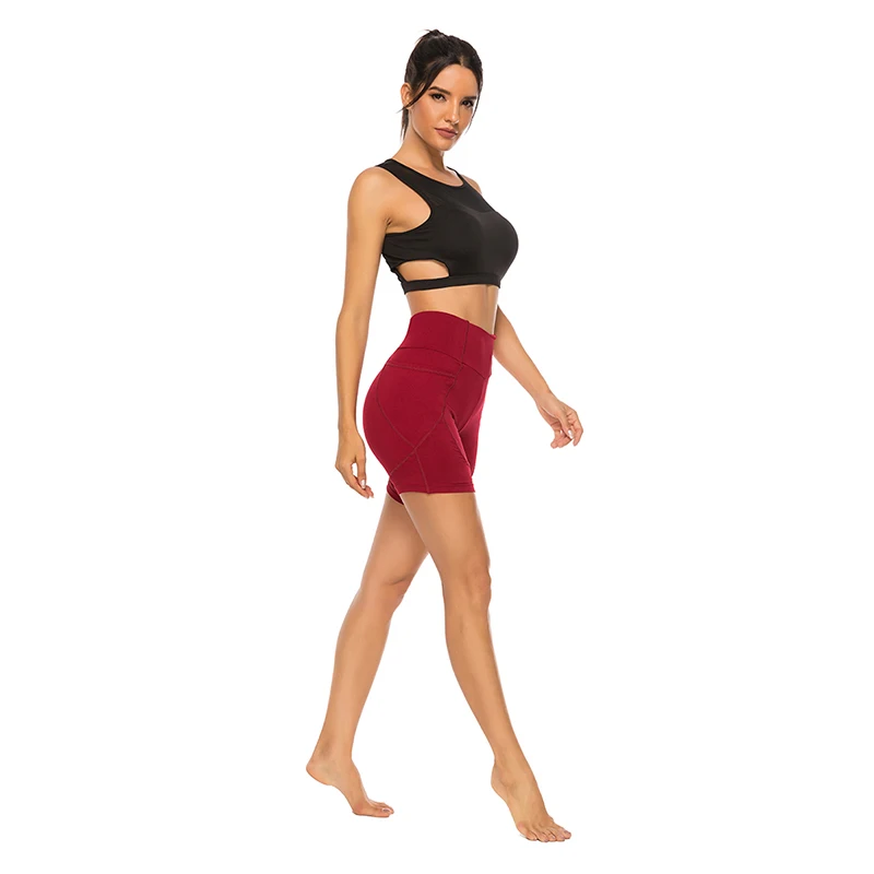 2019 летние женские спортивные шорты с высокой талией и карманами из кусков для