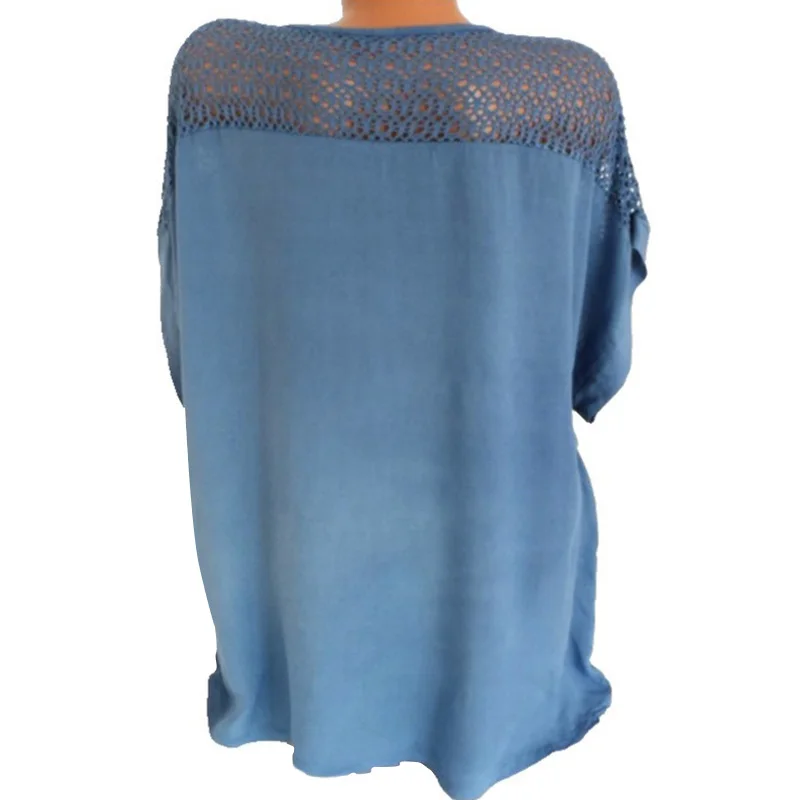 Женская кружевная блузка с вышивкой и вырезами летняя модная повседневная