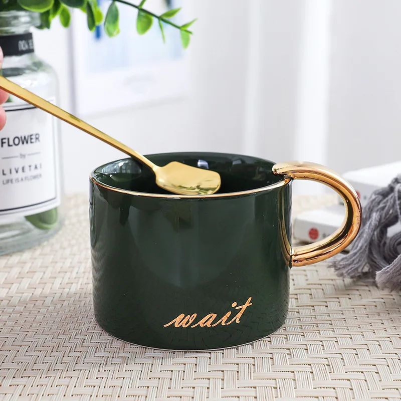 Скандинавская керамическая тарелка Ins чернильно-зеленая золотая поднос кофейная