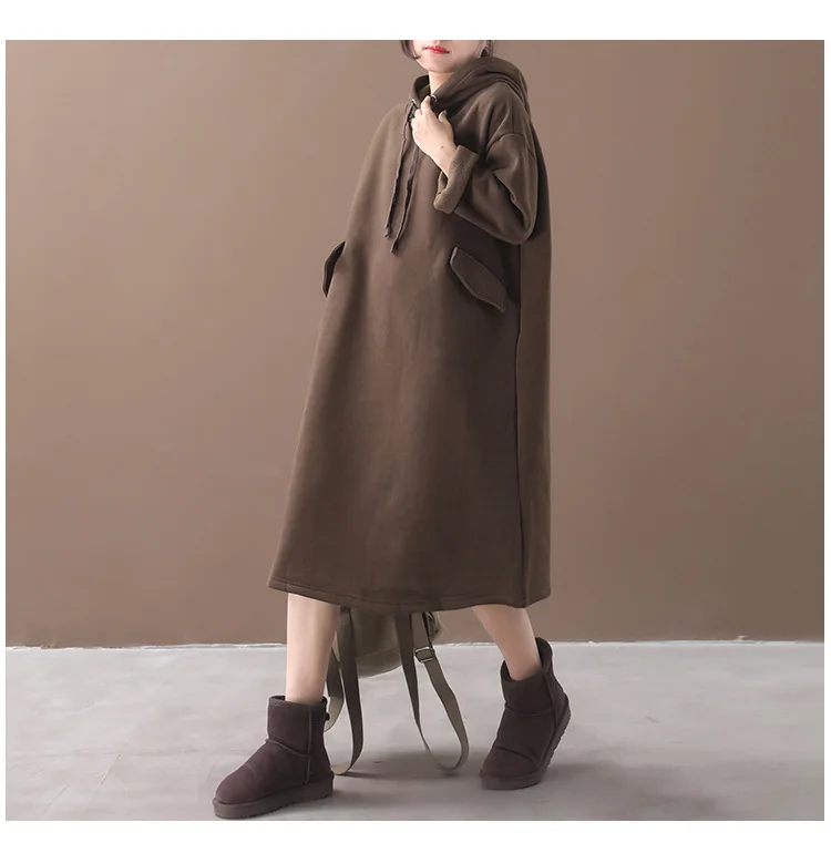 Зимнее женское платье в стиле ретро большого размера свободное теплое флисовое