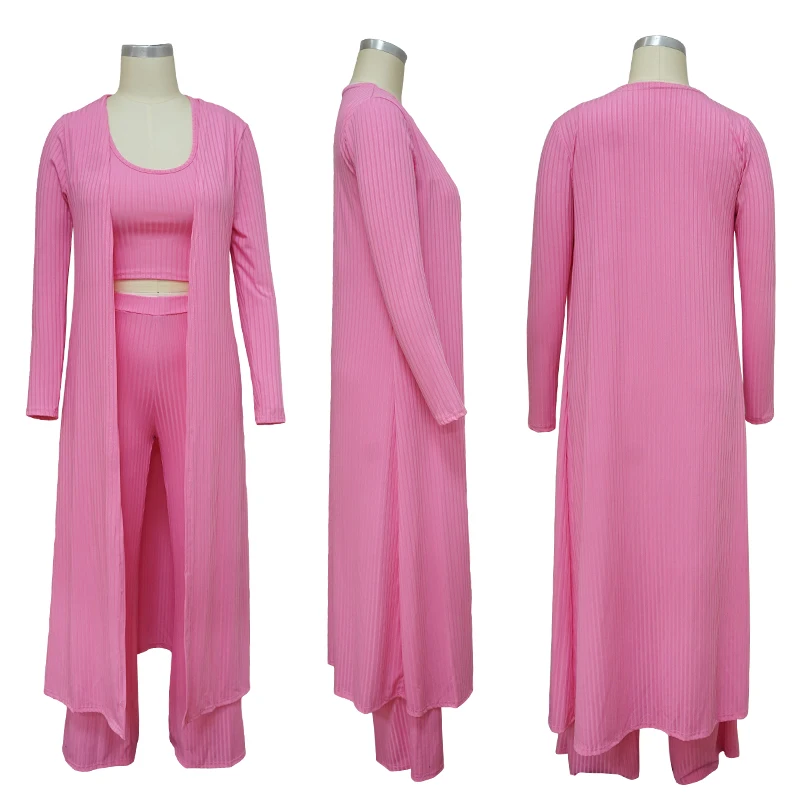 

ZOOEFFBB Sexy Knitted 3 Piece Set Women Outfits Long Cardigan and Crop Top and Pant Plus Size Clother Sweat Suit Matching Sets
