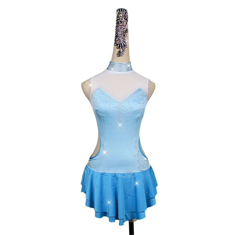 

Ice Skating Dress Women's Girls' Ice Skating Dress Sky Blue High elastic fabric Rhinestone Dress Gymnastics Clothing BL2841