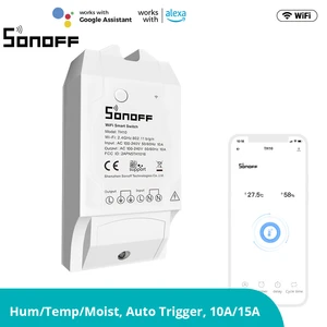 Умный беспроводной Wi-Fi переключатель Sonoff TH10 с поддержкой мониторинга температуры и влажности через Si7021 AM2301 с поддержкой Alexa Google Home
