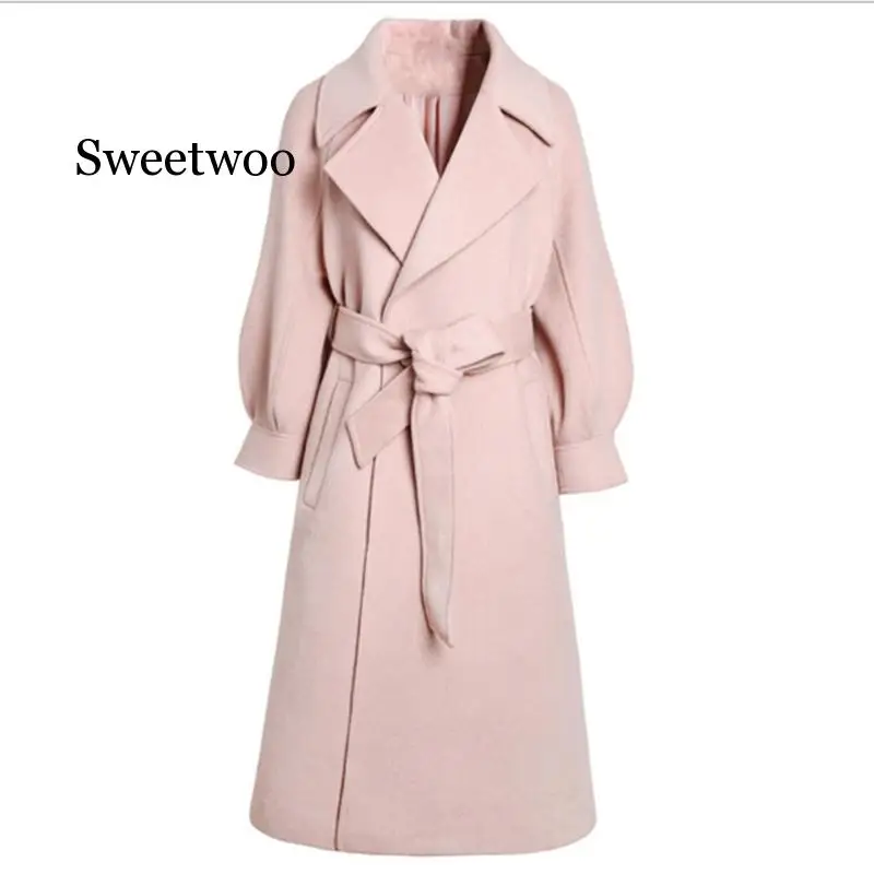 Зимнее шерстяное пальто и куртка для женщин Корейская длинная размера плюс