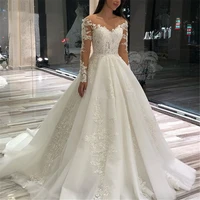 myyble wedding dress 2022 long sleeves lace up appliqued tulle luxury bride dresses white robe custom made vestidos de novia