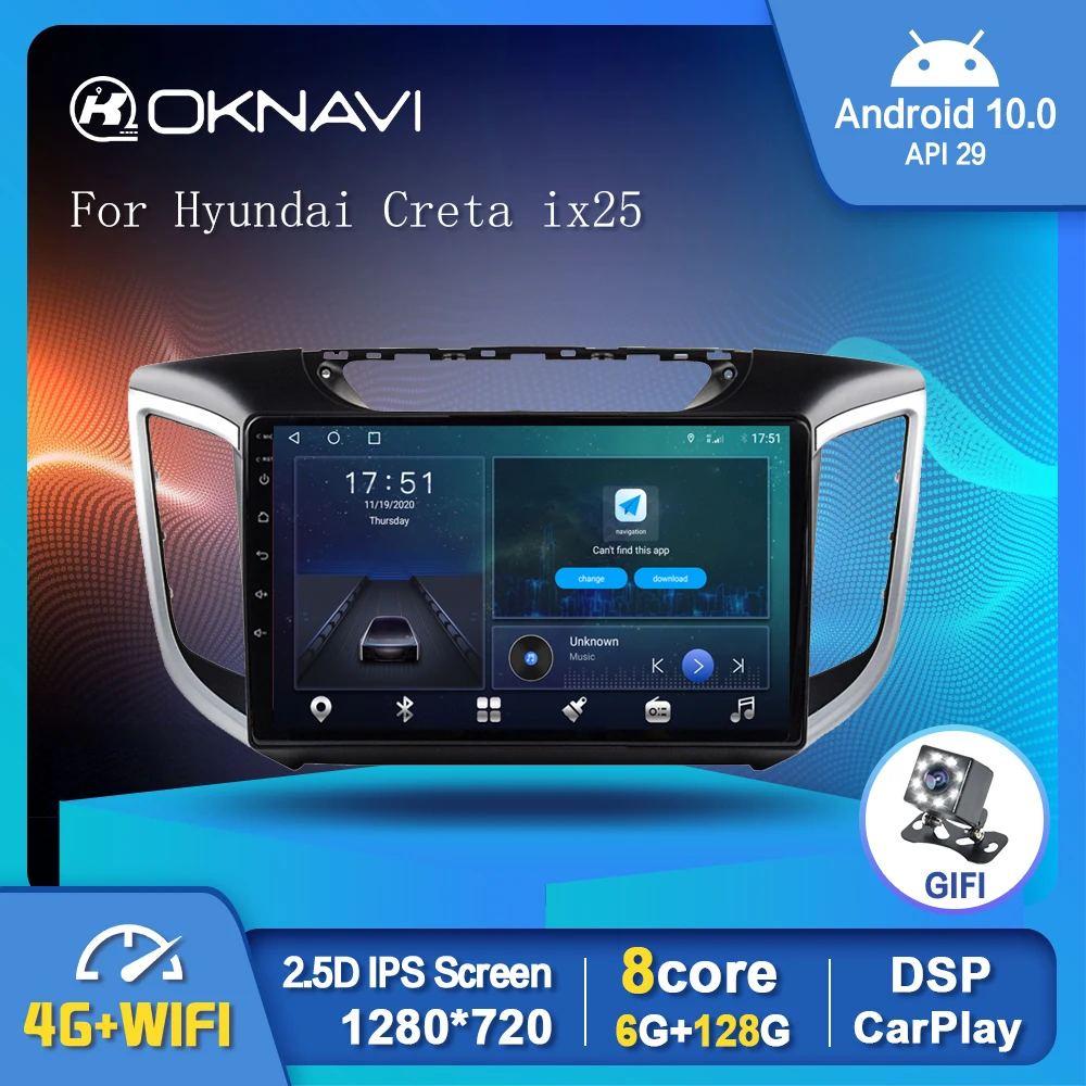 

EKIY Car Radio Android 10.0 Multimedia Video Player For Hyundai Creta IX25 2015-2019 WIFI Carplay Auto DSP GPS Navigation 10''