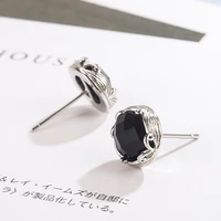 korean simple round s925 sterling silver earrings female natural black obsidian silver 925 jewelry bizuteria gemstone earrings