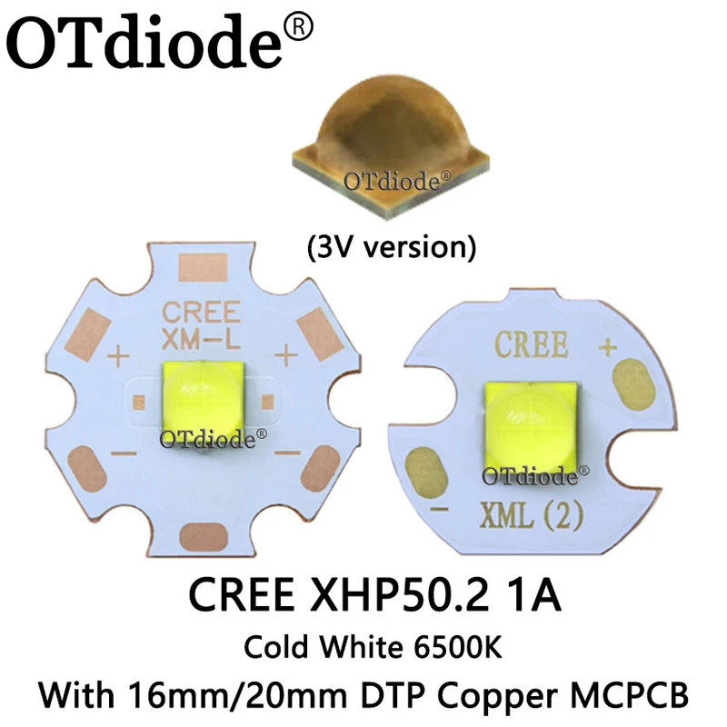 

Newset 3V Cree XHP50.2 1A Cold White 6500-7000K 2nd generation LED Bead Diode Lamp 3V Version 6A with 20mm 16mm DTP Copper MCPCB