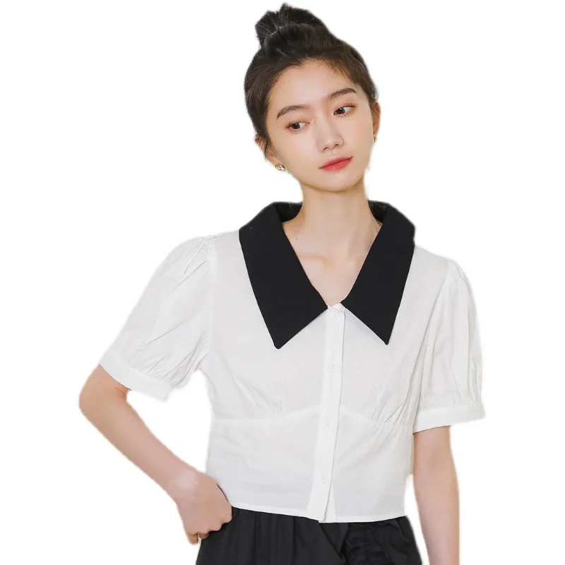 

New Blouse Fashion Top Casual Polo Collar Shirts Women's Clothing Solid Color Short Sleeve Shirt Loose