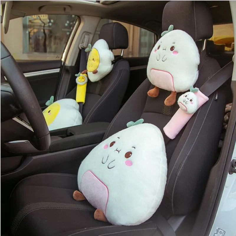 

2021 Cartoon Poached Egg Plush Pillow Seat Belt Cover Waist Support Car Interior Accessories Headrest Pillow