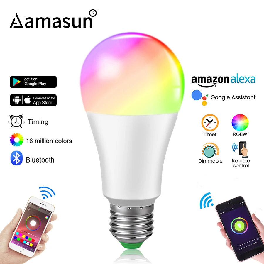 Затемняемый E27 светодиодный Bluetooth 4,0 умная лампа Wifi управление приложением RGB+ W RGB+ WW 15W AC85-265V сменный цвет