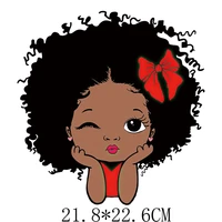 21 8x22 6cm cute african little girl iron on patches for diy heat transfer clothes t shirt thermal stickers decoration printing