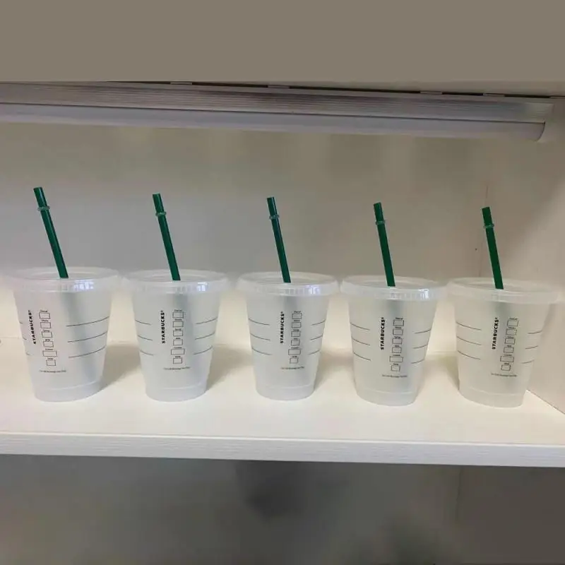 

5PCS 473ml Straw Cup With Logo With Lid Reusable Cups Plastic Tumbler Cold Coffee Mug Christmas Party Gift Support Dropship