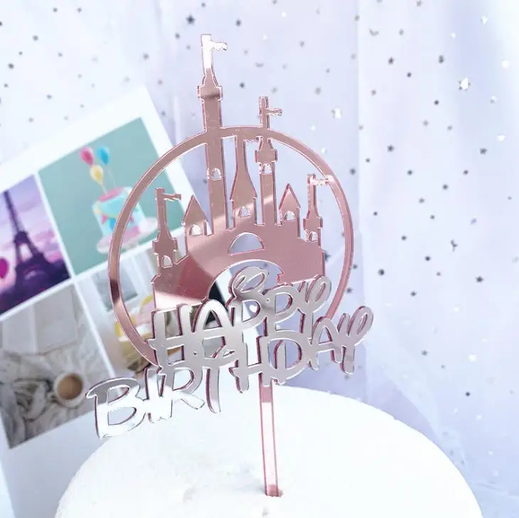 1 шт. милые с днем рождения акриловые топперы для торта серебряный розовый замок
