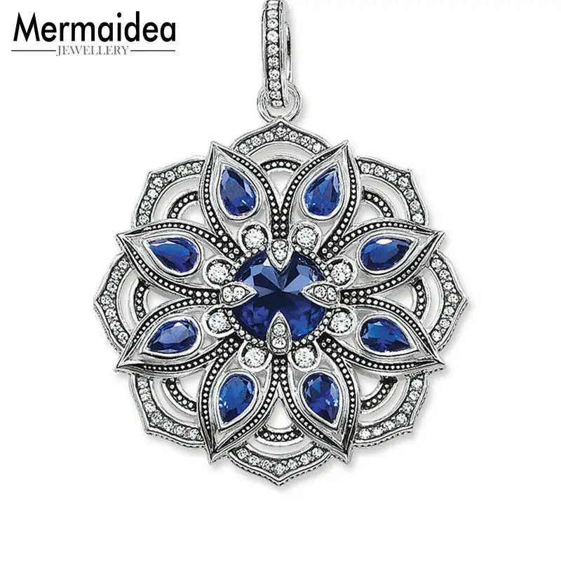 Женский кулон в виде цветка лотоса с синим фианитом ювелирное изделие покрытием