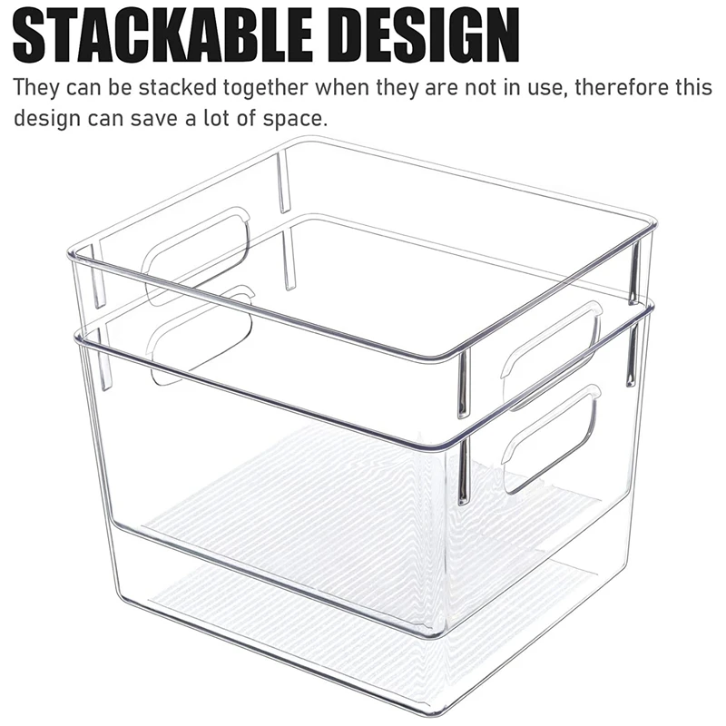 

4 Pack Clear Plastic Storage Bins - Refrigerator Organizer Bins Pantry Organization & Storage Bins with Handle