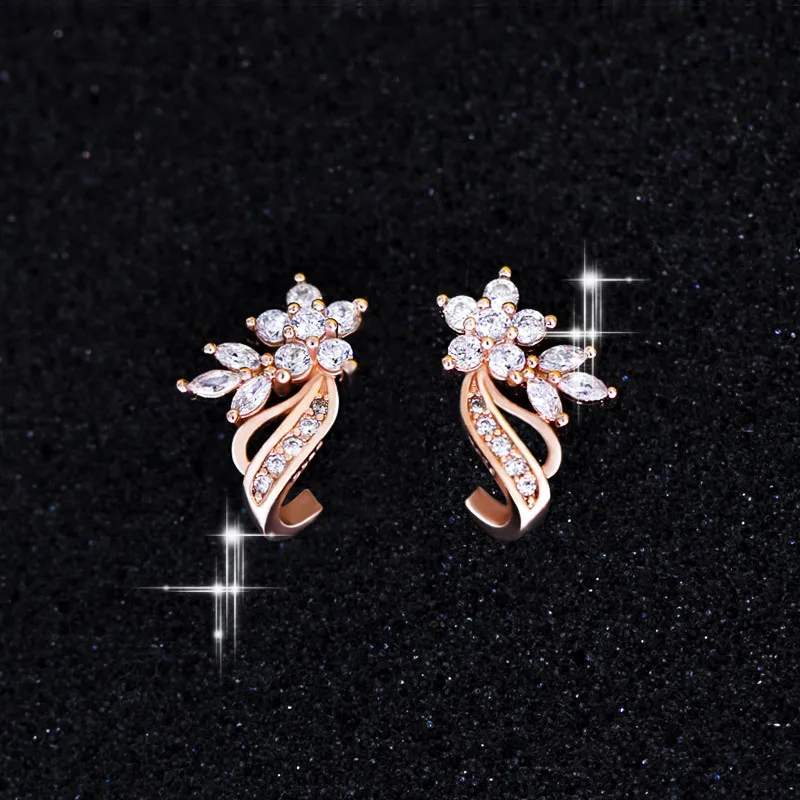 

Fashionable and exquisite lady's Earrings Flower Ribbon copper plated rose gold ear ornaments
