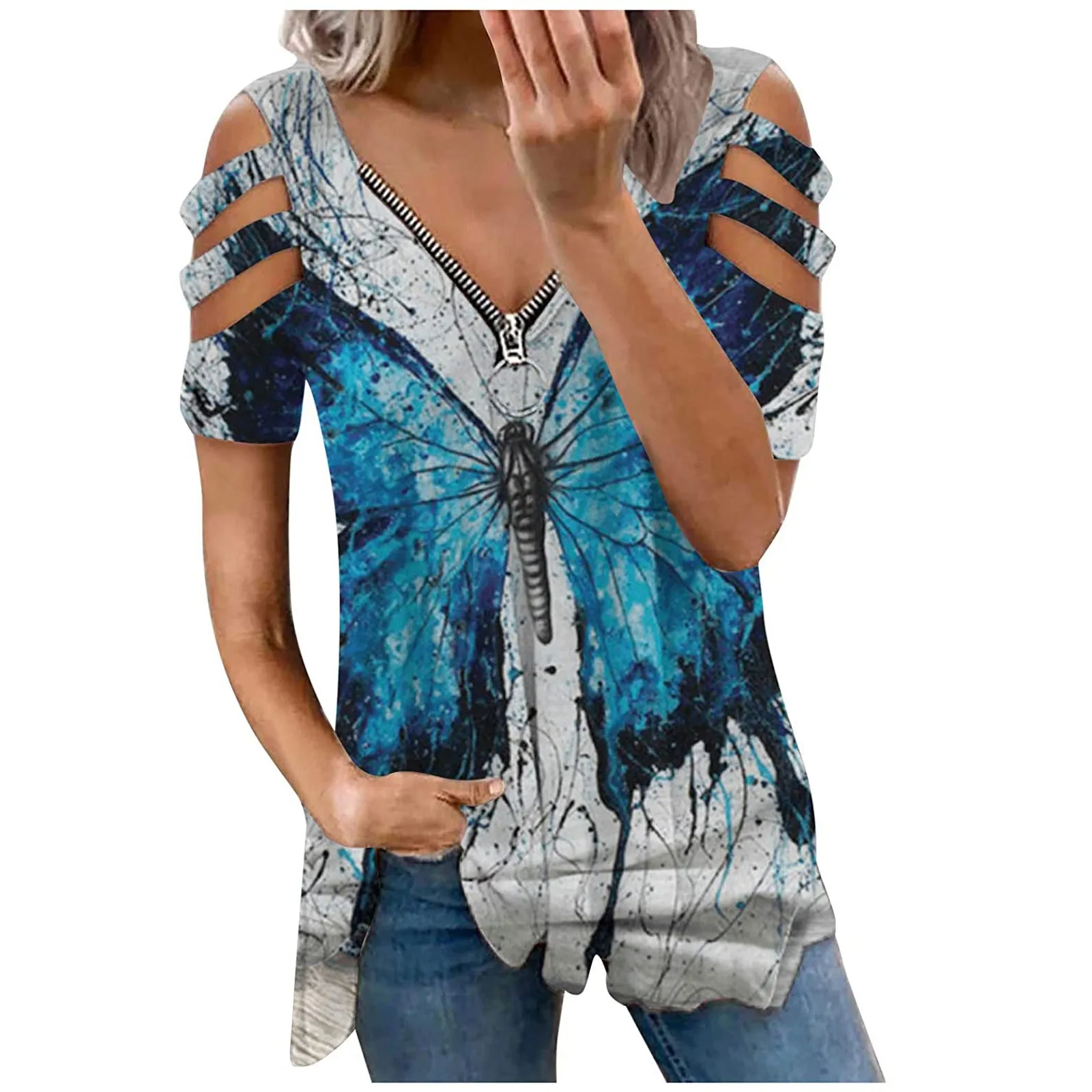 По сравнению с Размеры d женские Цветочные блузки короткими рукавами и v образным