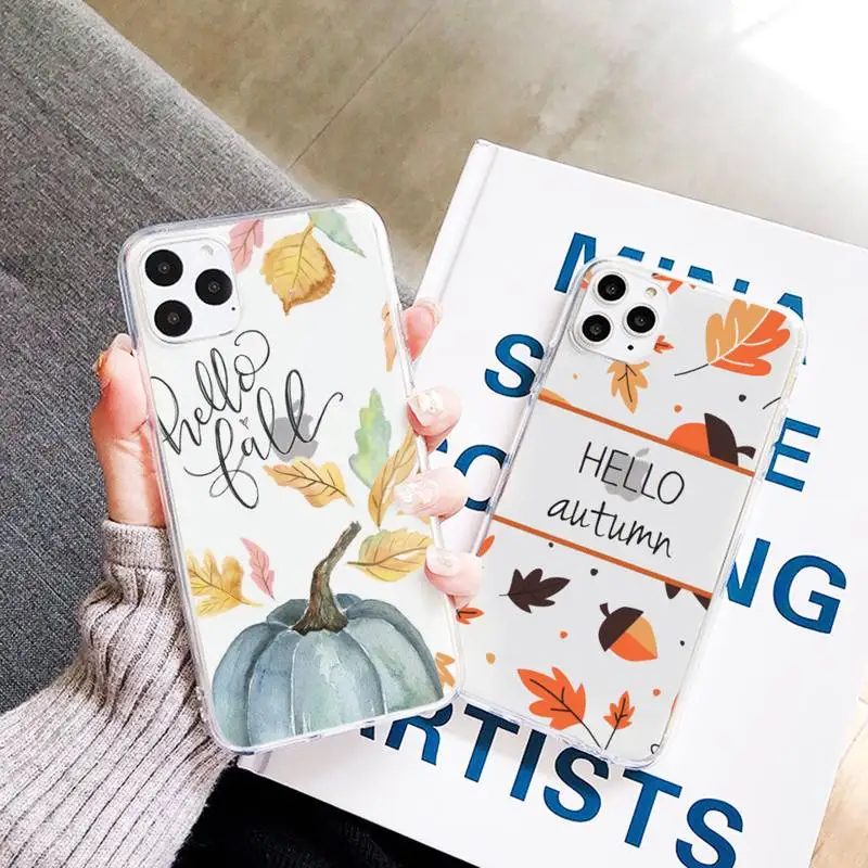 

Pumpkin happy autumn fall leaves Phone Case Transparent for iPhone 7 8 11 12 13 mini pro X XS XR MAX Plus
