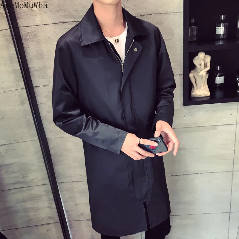 Мужская Длинная ветровка AreMoMuWha свободная однотонная куртка в Корейском стиле